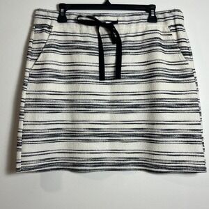 Loft Tweed Jogger Skirt Sz L Boucle Knit Pull On Ivory & Black Stripe w/Pockets